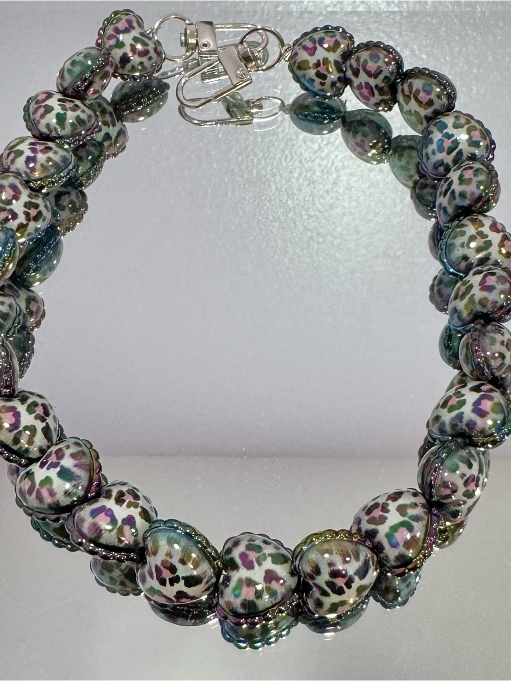 New Multicolor Leopard Hearts Bead Bag Chain 18 inches